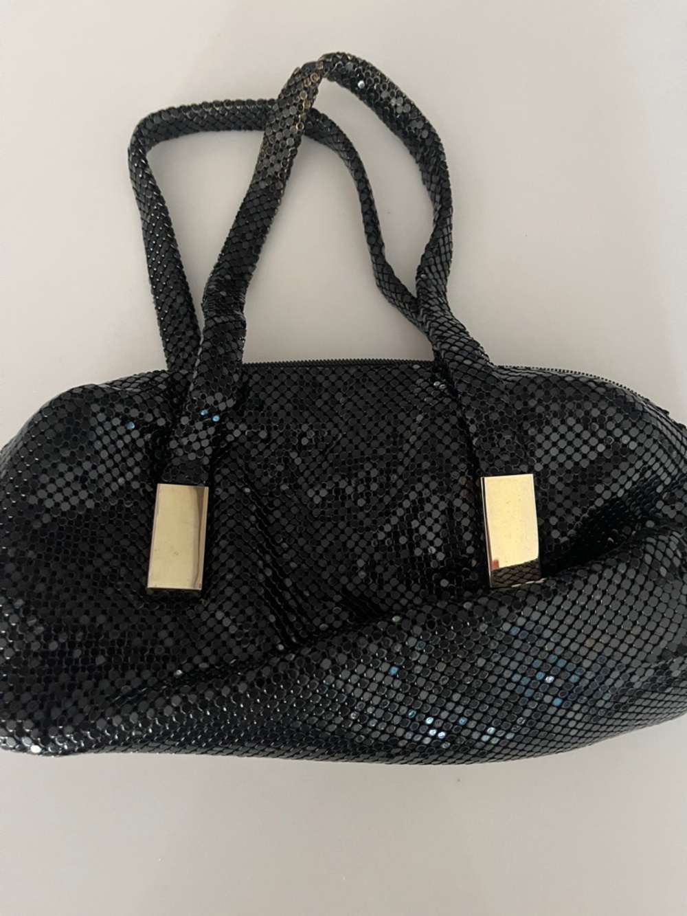 Vintage Whiting & Davis Black Sequin Clutch with Gold Accents - Picture 2 of 5